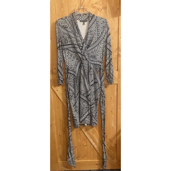 Adrianna Papell Wrap Mini Dress Belted Black White V-Neck Short Women's Size 8 - Picture 5 of 11